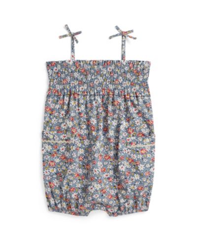 Детский комбинезон Polo Ralph Lauren Baby Girls' Floral Smocked Straight Neck Bubble Shortall