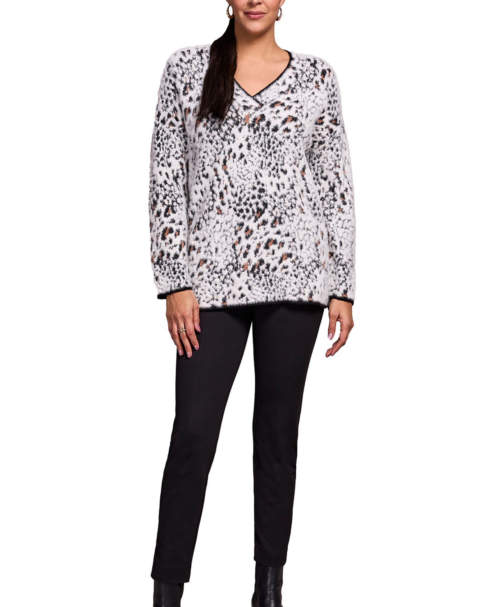 Женский свитер TRIBAL Fuzzy Animal Print Long-Sleeve V-Neck