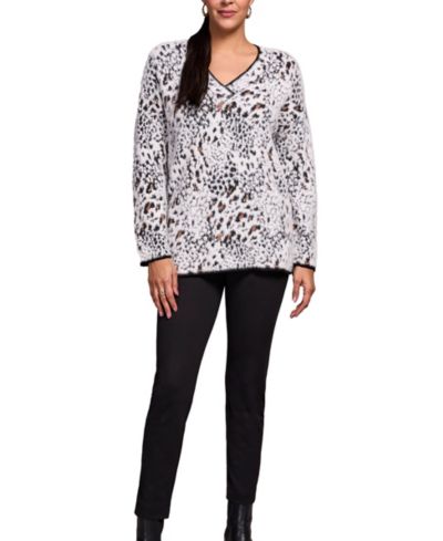 Женский свитер TRIBAL Fuzzy Animal Print Long-Sleeve V-Neck