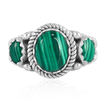 Кольцо American West Jewelry из стерлингового серебра с малахитом (3 камня)