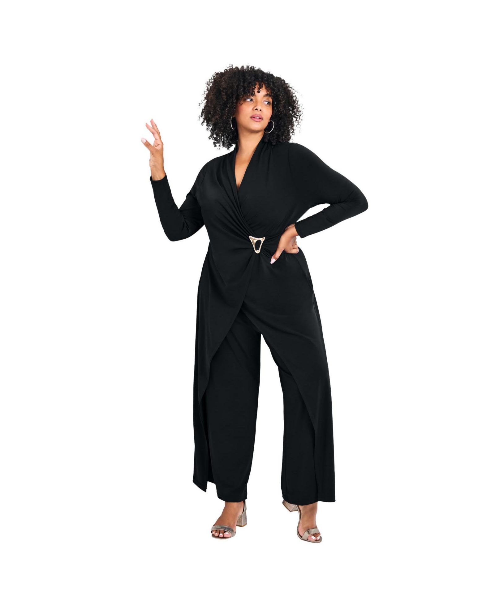 Avenue Women's Plus Size Glamour Wrap Front Jumpsuit