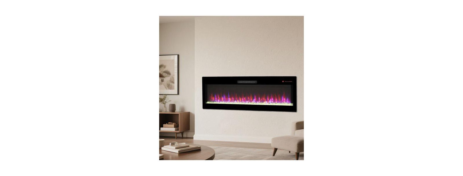 Flynama Smart 50" WiFi-Enabled Electric Fireplace Heater, Recessed in-Wall and Wall-Mounted