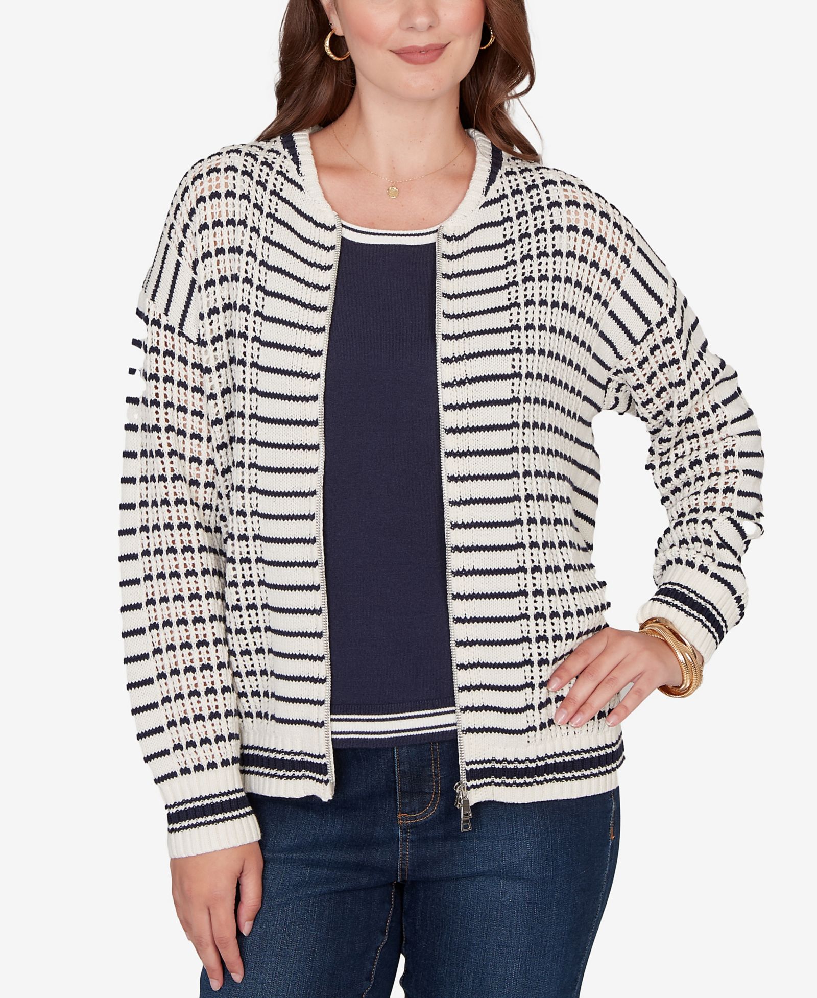 Свитер-жакет Ruby Rd. Petite Mesh Stitch Zip
