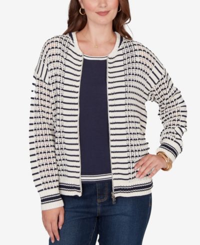 Ruby Rd. Petite Mesh Stitch Zip Sweater Jacket