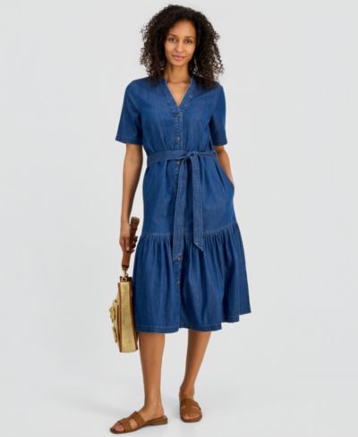 Style & Co Women's Denim Midi Tiered Dress, Macy's Exclusive