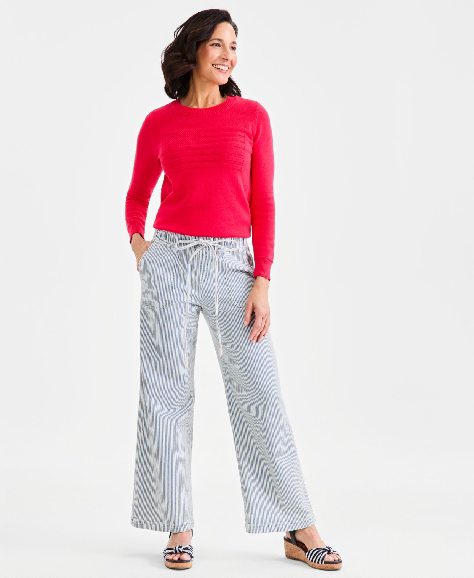 Style & Co Women's Striped High-Rise Pull-On Wide-Leg Jeans, Macy's Exclusive