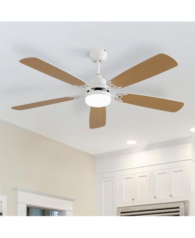 52-inch Modern White 5 blades Three-color Dimmable Ceiling Fan LED Light with Six-speed Remote Control and Timing Function