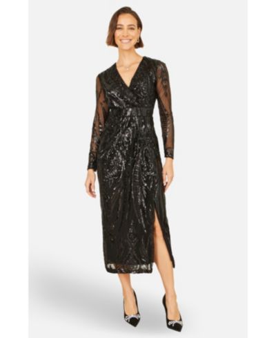 Yumi Женское sequin midi long sleeve wrap dress