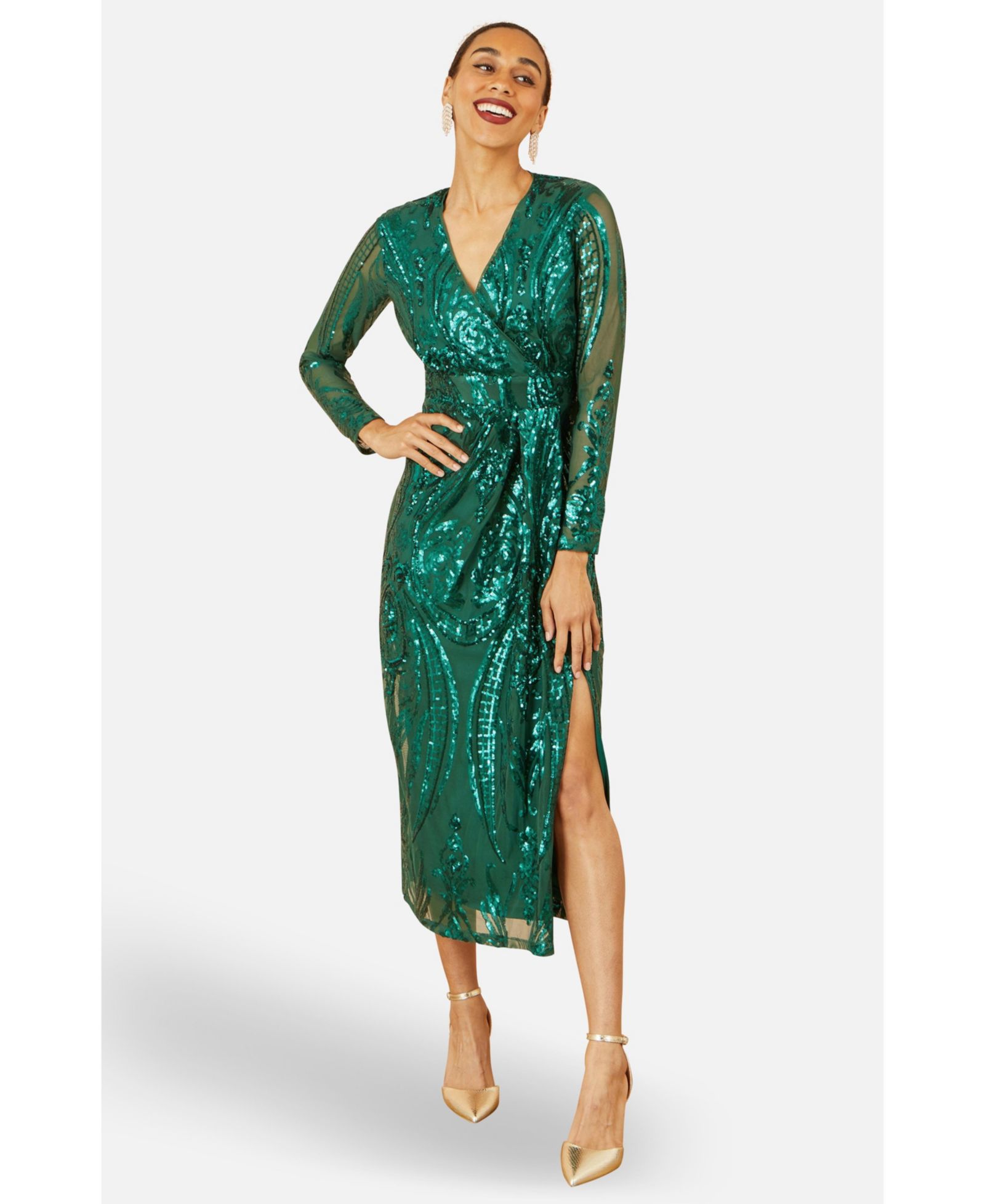 Yumi Женское sequin midi long sleeve wrap dress