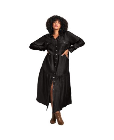 Avenue Women's Plus Size Denim Tiered Shirtdress