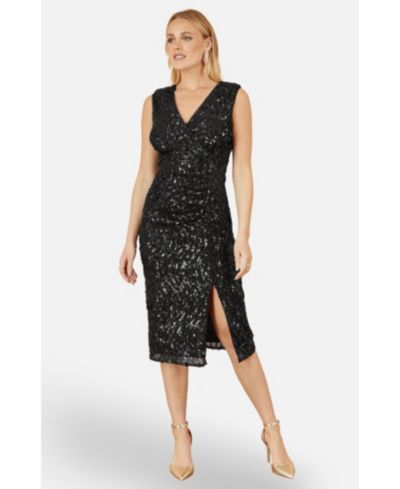 Платье Yumi Women's облегающее с пайетками и разрезом по низу