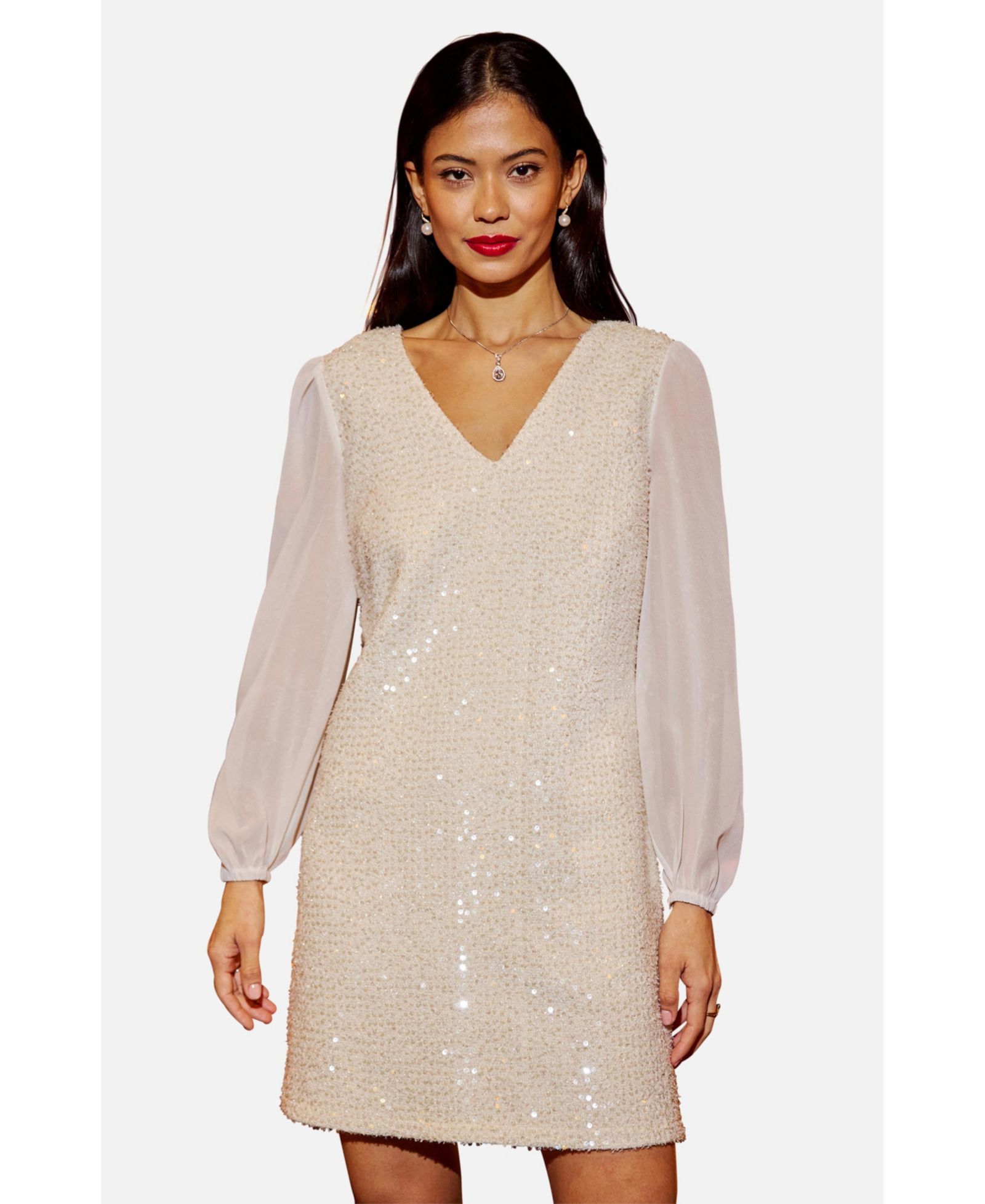 Yumi Women's Women'sSequin Tunic Dress With Tie Back