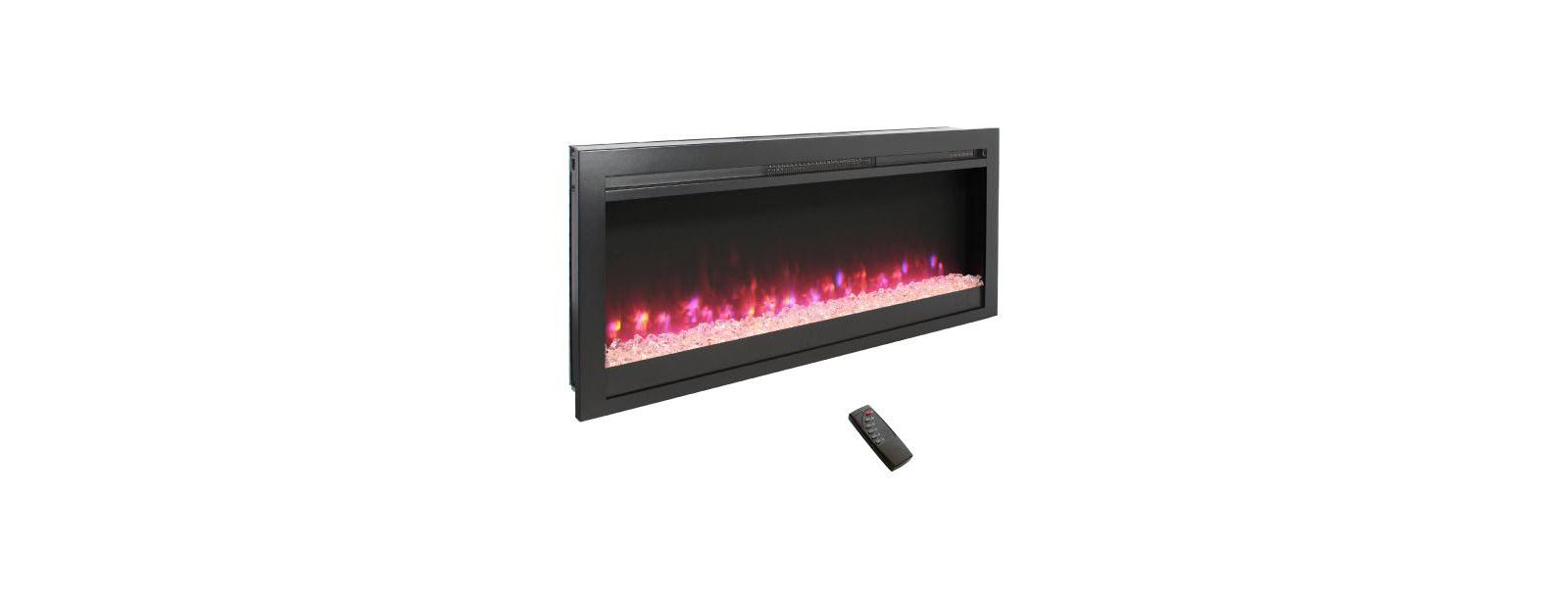 Flynama 44 inch in wall recessed electric fireplace with remote and multi color flame & emberbed, LED light heater
