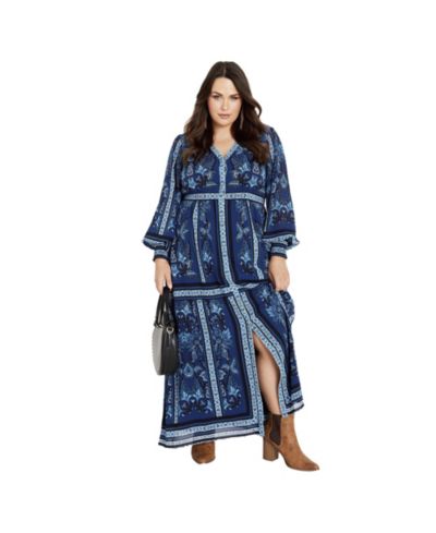 Avenue Women's Plus Size Serene Placement Sleeved Maxi Dress