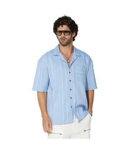оверсайз рубашка Campus Sutra Men's Powder Blue Unbalanced-Ridge
