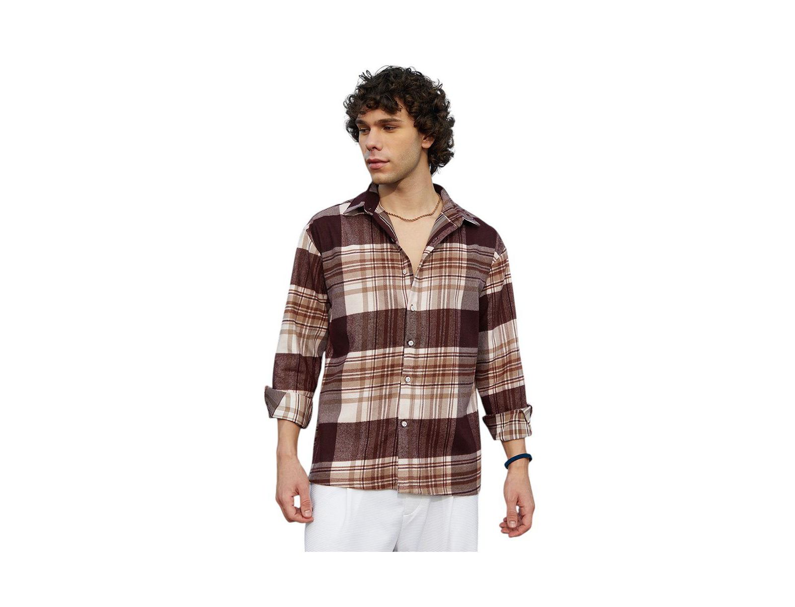 Campus Sutra Men's Mocha Brown Plaid Oversized Shirt