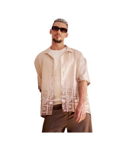 Campus Sutra Мужская Shirt Ecru Beige Tropics Ombre-Tactile