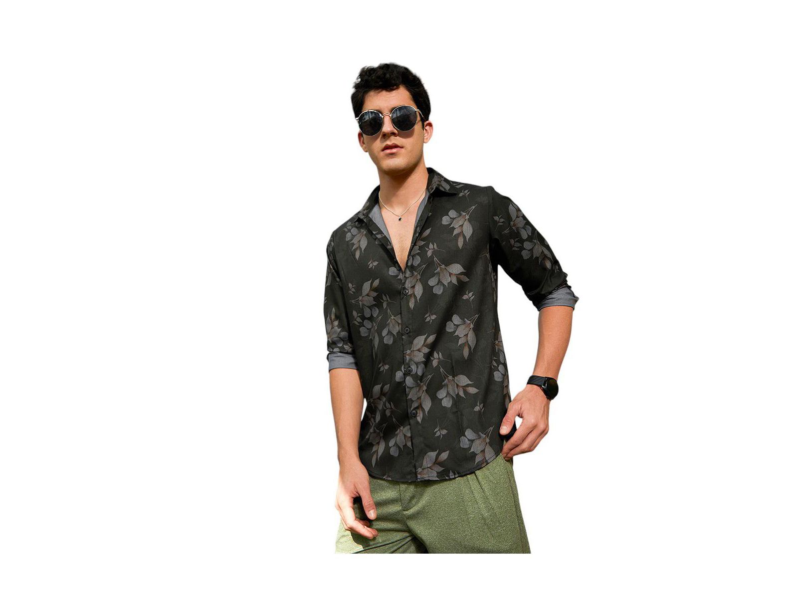 Мужская рубашка Campus Sutra Charcoal Grey Stamped-Foliage