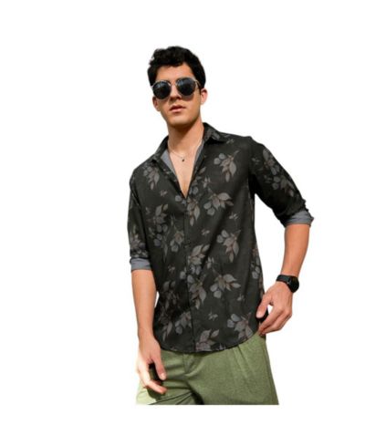 Мужская рубашка Campus Sutra Charcoal Grey Stamped-Foliage