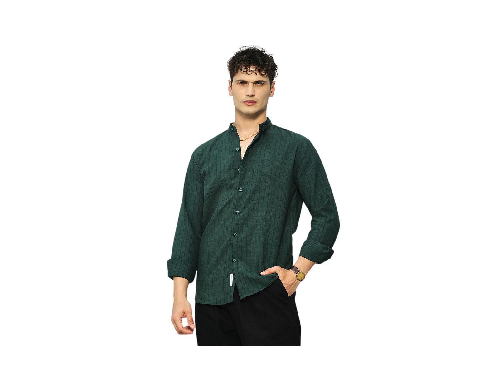 Мужская рубашка Campus Sutra Emerald Green Pinstriped-Tactile