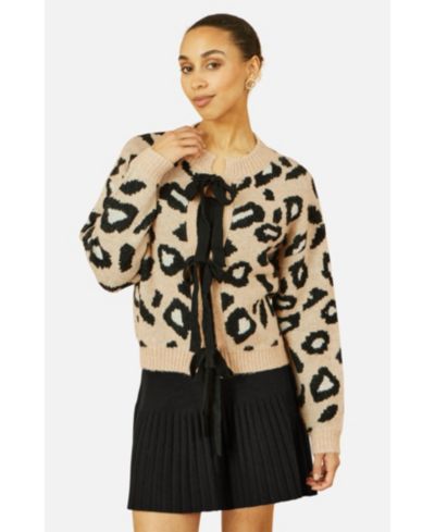 Yumi Женский кардиган с принтом Animal Print Intarsia и завязками спереди