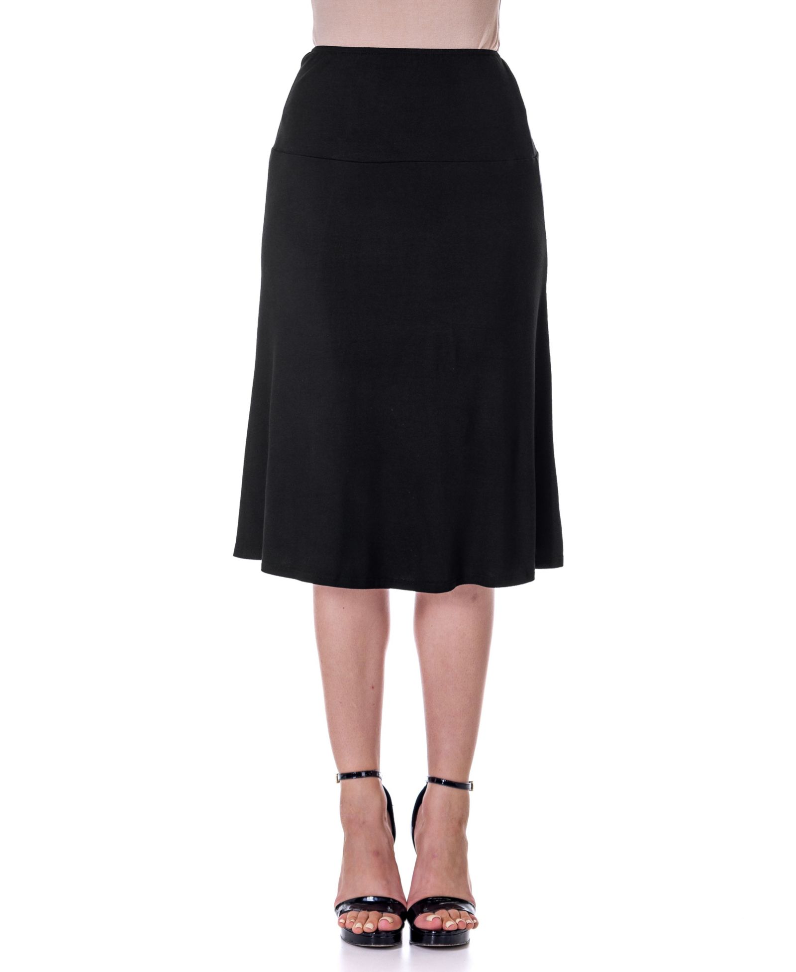 24seven Comfort Apparel Petite A Line Elastic Waist Knee Length Skirt