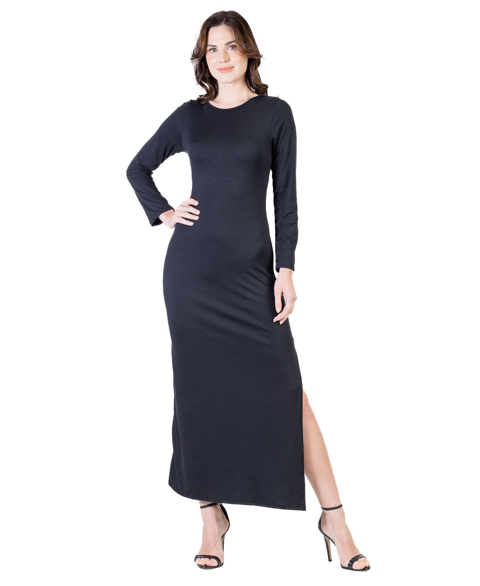 Женское макси-платье 24seven Comfort Apparel Petite Long-Sleeve Side Slit Fitted