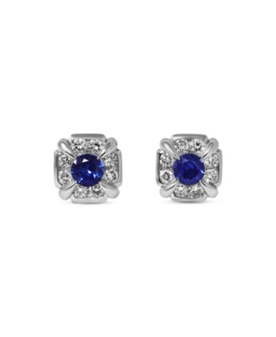 Серьги-гвоздики с бриллиантами (1/3 ct. t.w.) и сапфирами (3/8 ct. t.w.) в белом золоте 14k