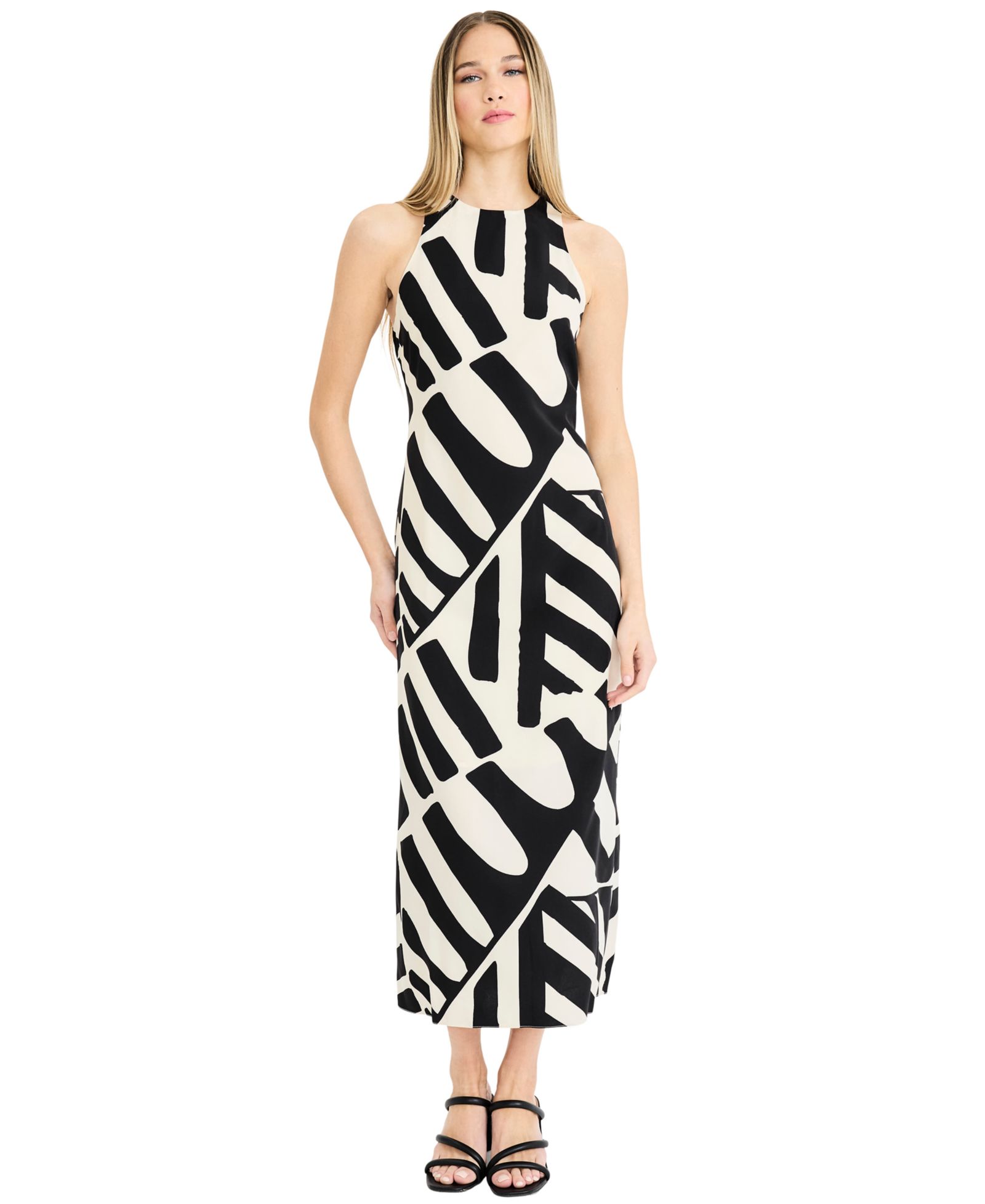 Donna Morgan Женское принтованное платье Halter Neck Midi