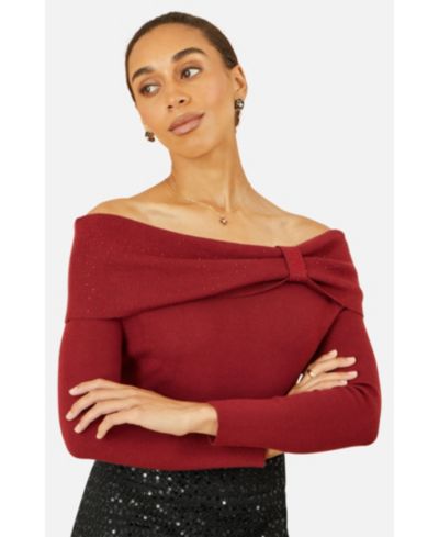 Yumi Women's Rhinestone Diamante Bardot Neck Jumper