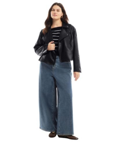June & Vie Women's June + Vie Cropped Faux Leather Moto Jacket