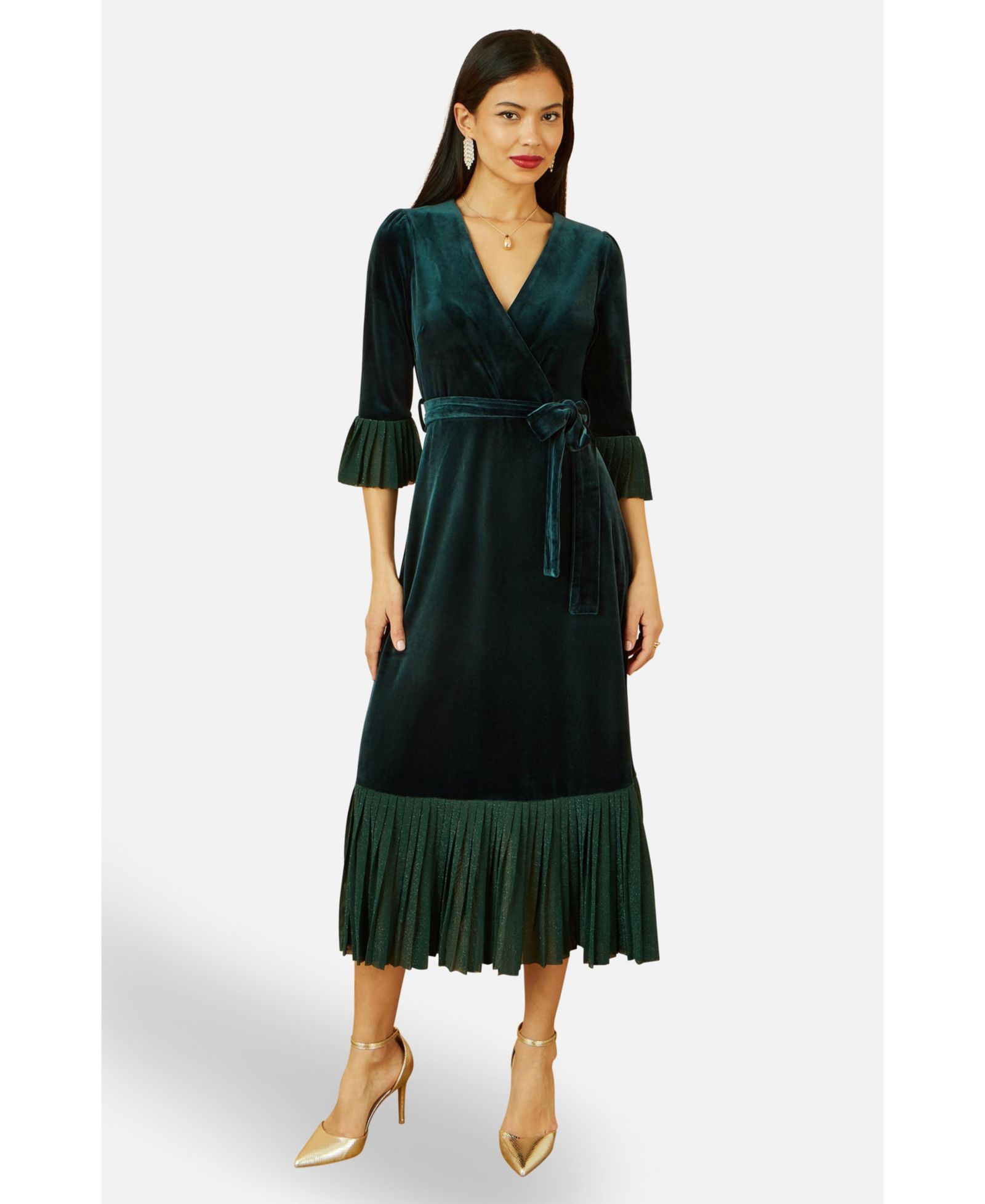 платье Yumi Women's Velvet Midi Pleat Detail Wrap Dress