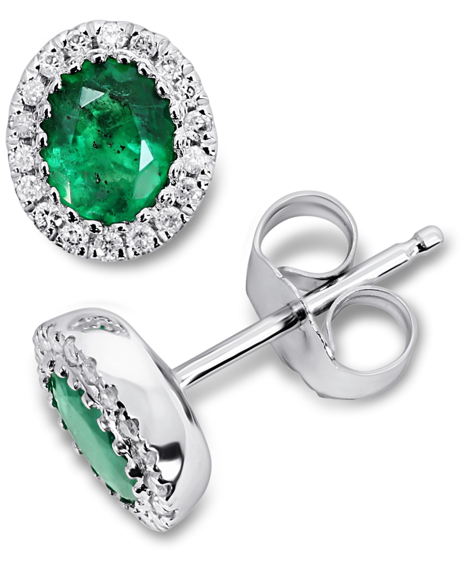Macy's Emerald (5/8 ct. t.w.) & Diamond (1/10 ct. t.w.) Stud Earrings in 14k White Gold