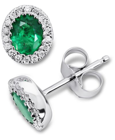Macy's Emerald (5/8 ct. t.w.) & Diamond (1/10 ct. t.w.) Stud Earrings in 14k White Gold
