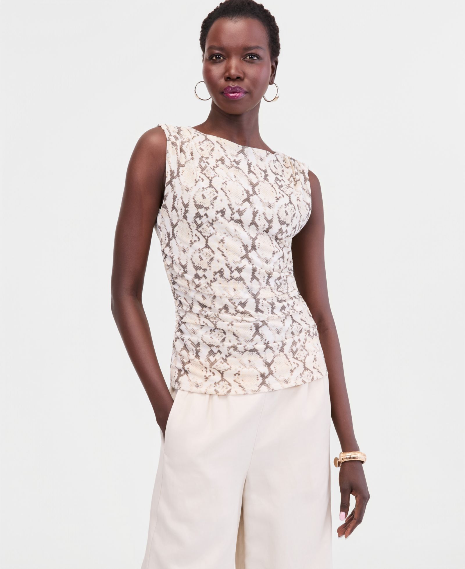 I.N.C. International Concepts Женский сетчатый топ Printed High-Neck Ruched Tank