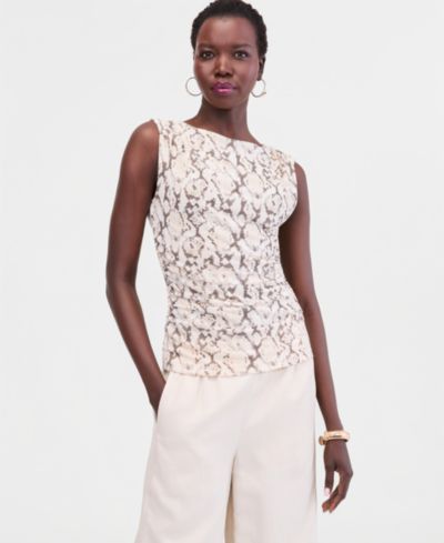 I.N.C. International Concepts Women's Printed High-Neck Ruched Mesh Tank, Macy's Exclusive