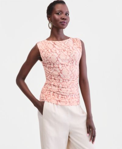 I.N.C. International Concepts Женский сетчатый топ Printed High-Neck Ruched Tank