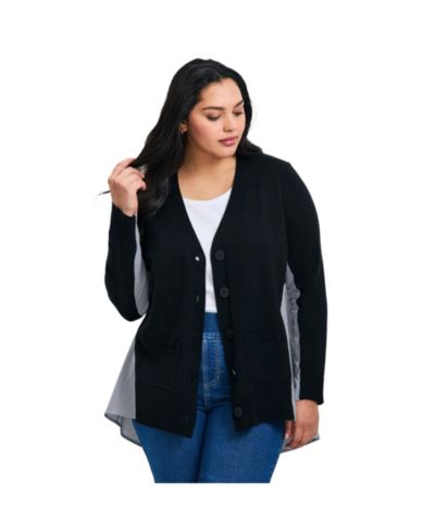 Avenue Women's Plus Size Ray Mix Media Button Sweater