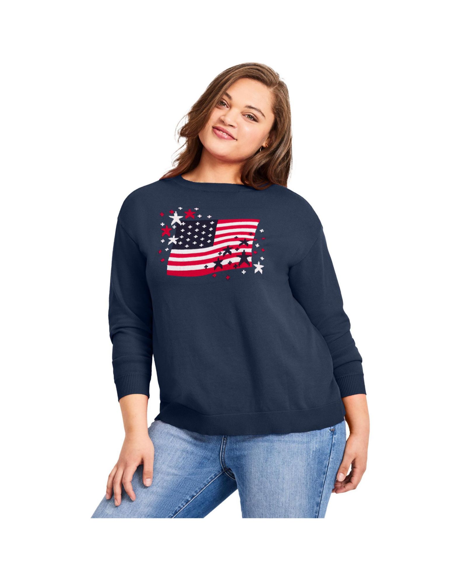 Женский джемпер Plus Size AVENUE Americana Long Sleeve Crewneck