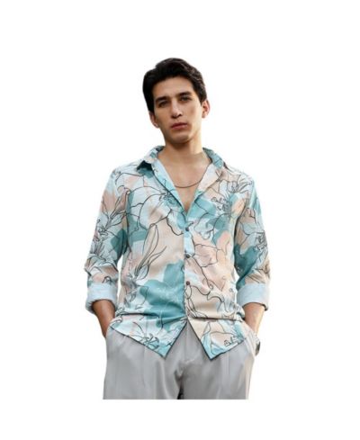Campus Sutra Men's Botanical-Outline Imprint Shirt
