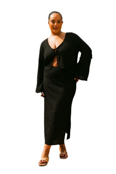 FASHION-SZN CURVE Women's Curve Crochet Tie Front Resort Top