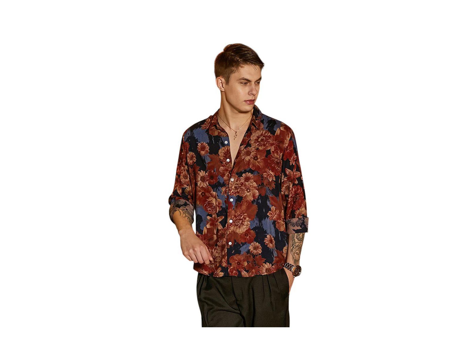 Мужская рубашка Campus Sutra Chocolate Brown & Midnight Black Floral Overlap