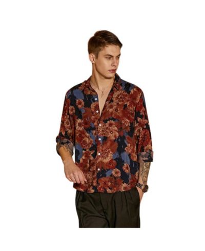 Мужская рубашка Campus Sutra Chocolate Brown & Midnight Black Floral Overlap