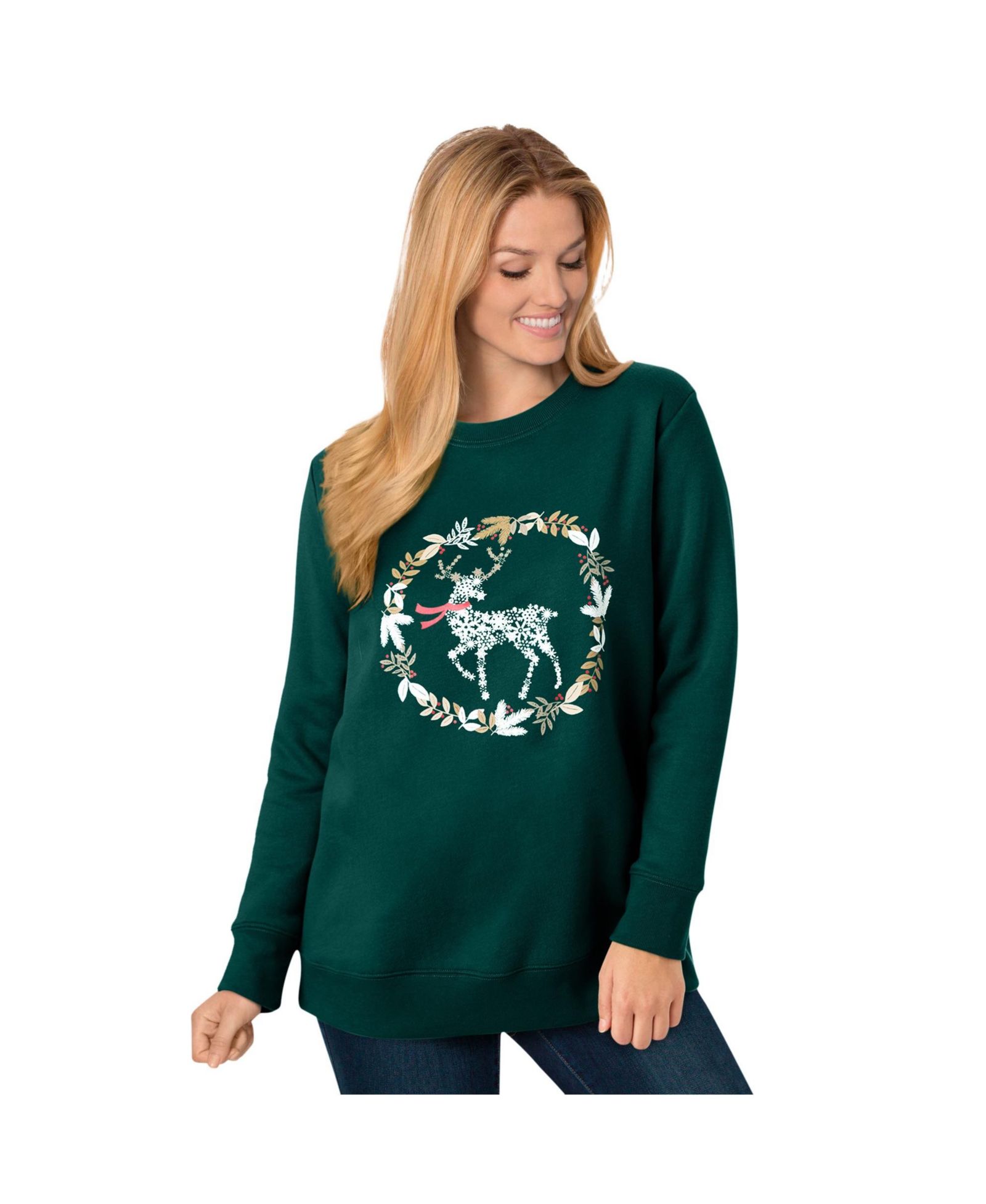 Woman Within Plus Size Fleece Holiday Sweatshirt