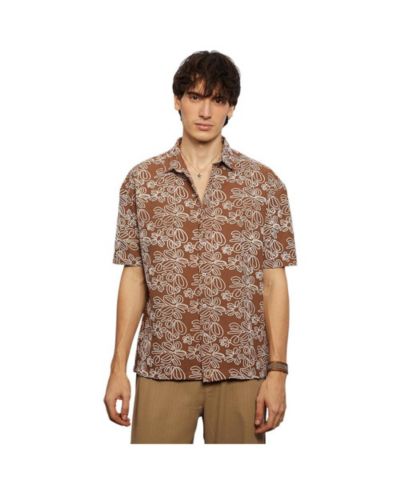 Мужская рубашка Campus Sutra Mocha Brown Floral-Lined Oversized