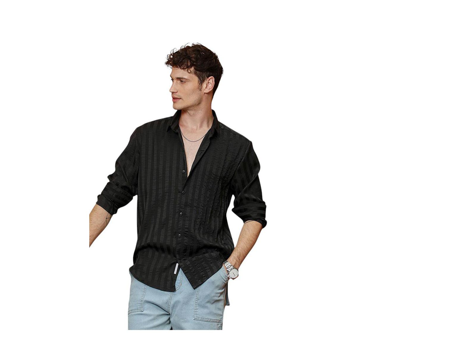 Campus Sutra Men's Onyx Black Candy-Striped Shirt