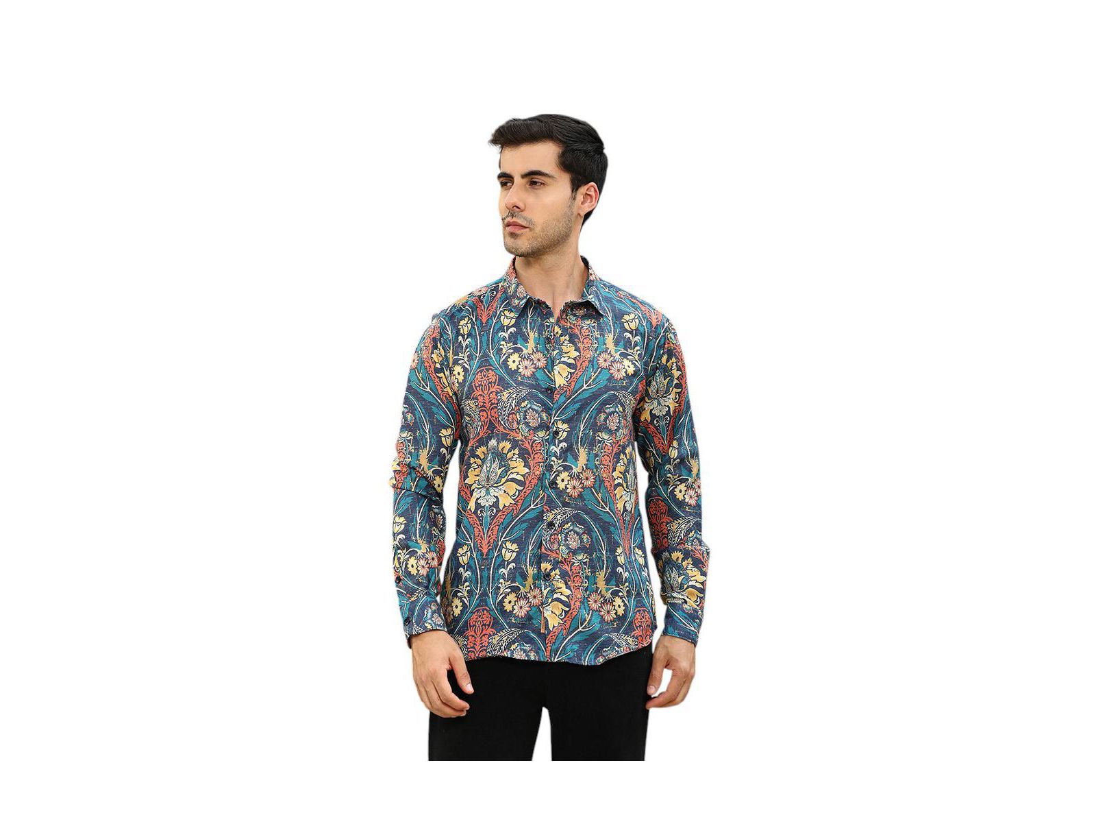 Campus Sutra мужская рубашка с цветочным принтом Aegean Blue Floral-Opulance