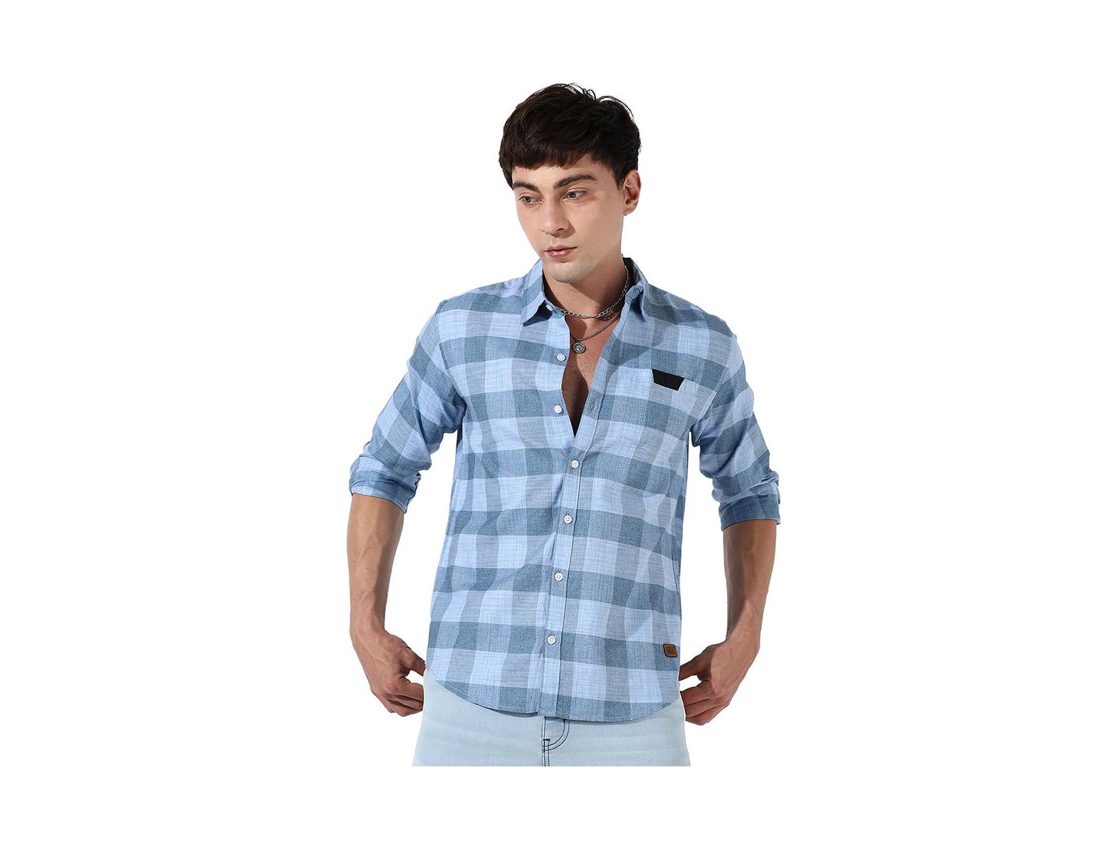 Campus Sutra Men's Cotton Blue Checks Shirt