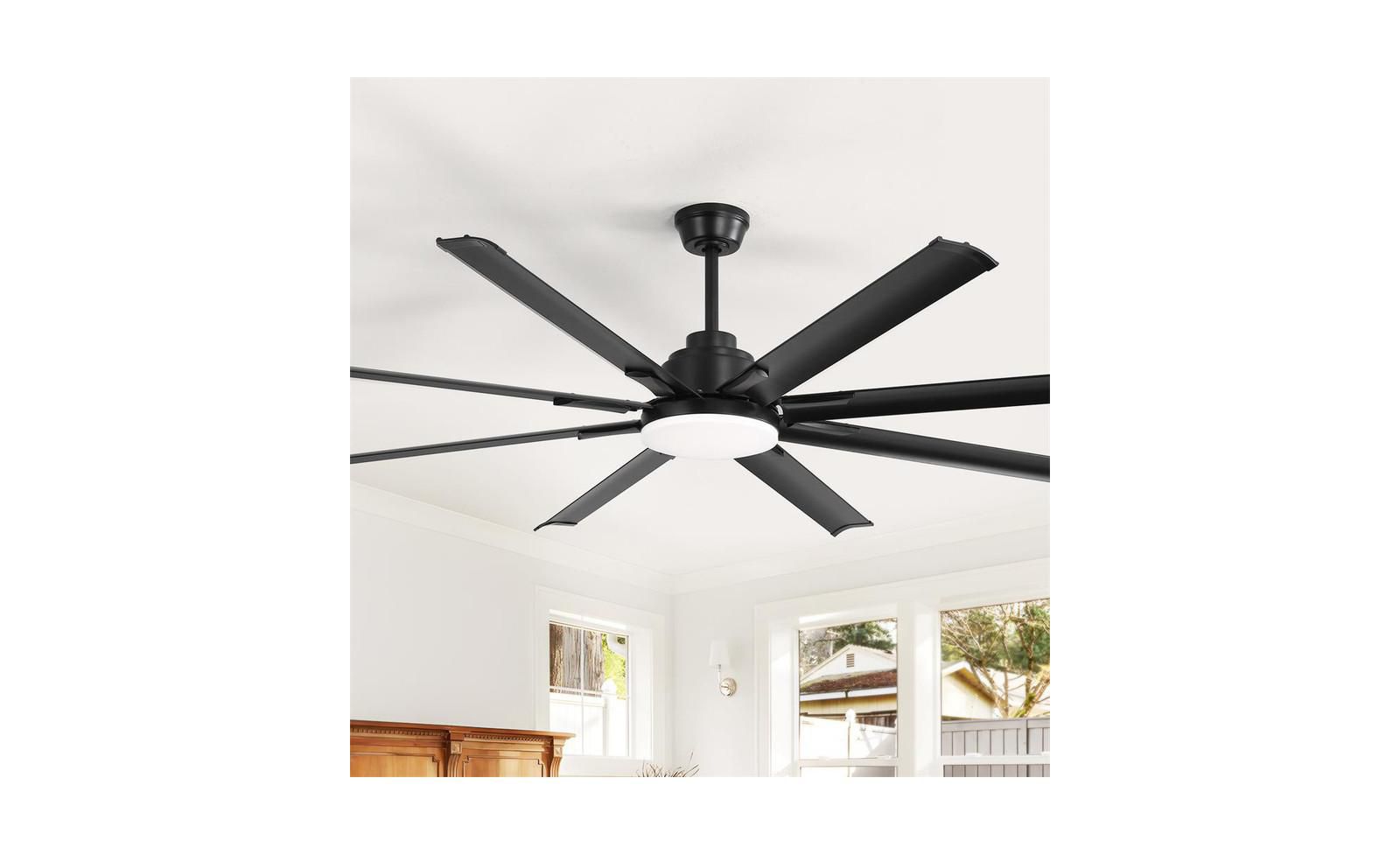 Потолочный вентилятор Sofucor 72-inch Modern Matte Black 8-Blade с интеллектуальным пультом управления, поддержкой голосового управления и функцией таймера через APP