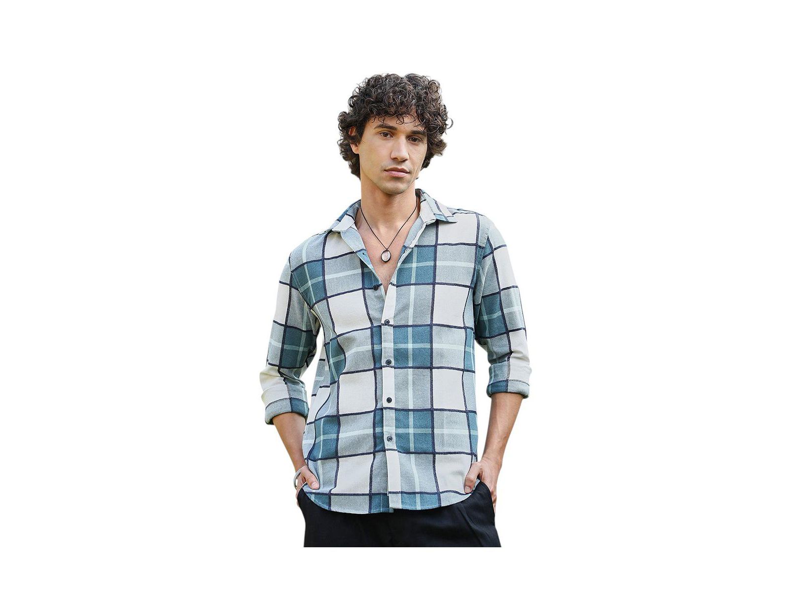 Campus Sutra Men's Steel Blue Overlaping Check Shirt
